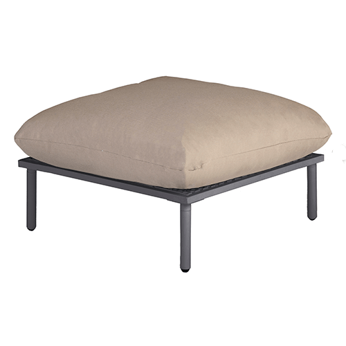 footstool with flint frame and beige cushions