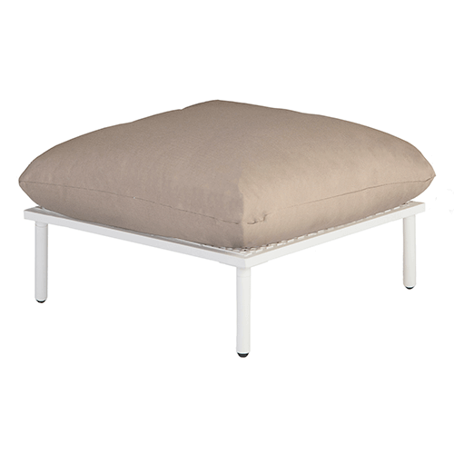 footstool with shell frame and beige cushions