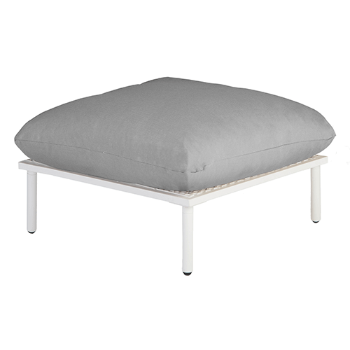 footstool with shell frame and grey cushions