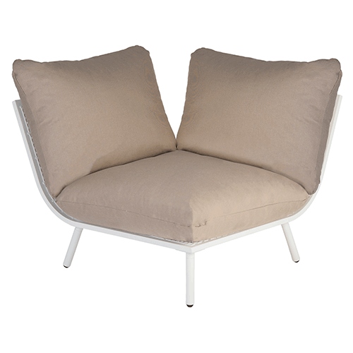 shell frame with beige cushions